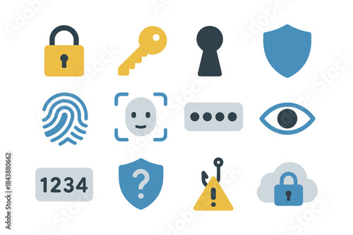 Modern security icons set with high-tech elements for digital protection and privacy