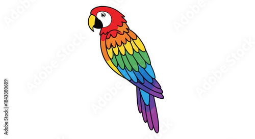A vibrant rainbow parrot perched on a white background.