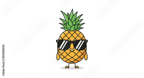 A cool, happy pineapple wearing sunglasses and standing with its hands on its hips.
