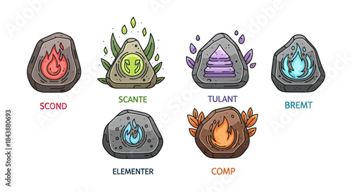 Set of magic elemental stones with symbols