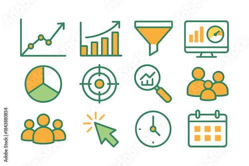 Colorful linear icons for data analytics and business growth concepts
