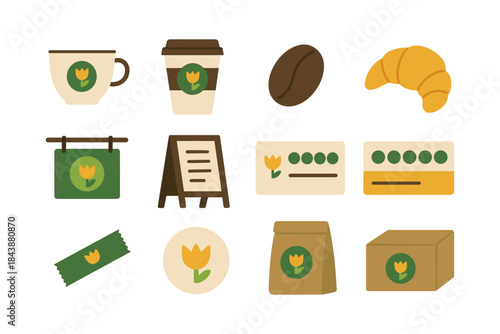 Coffee shop essentials: flat design icons for cafés and bakeries