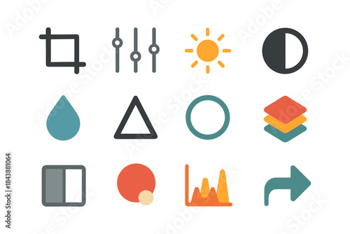 Essential flat icons for image editing and design tools