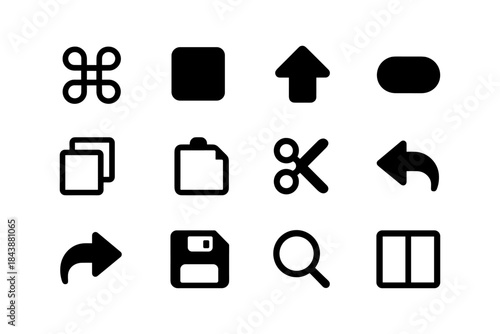 Minimalist black icons for user interface design