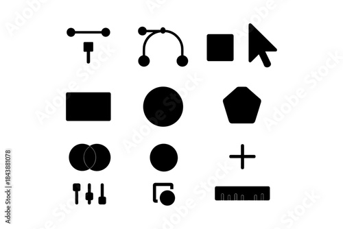 Silhouette minimalist design icons for graphic design tools and shapes