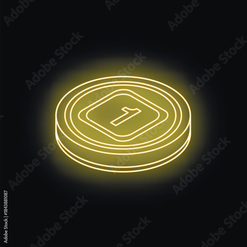 Neon number one coin glowing on a dark background, symbolizing victory, achievement, and leadership