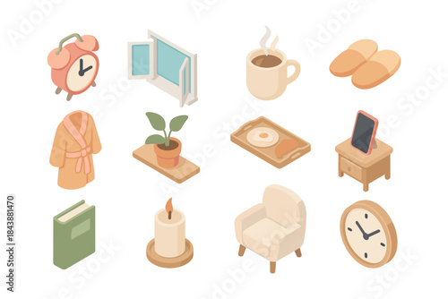 Cozy morning routine with isometric home essentials