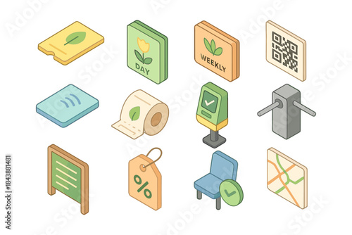 Isometric eco-friendly icons: sustainable living and daily essentials
