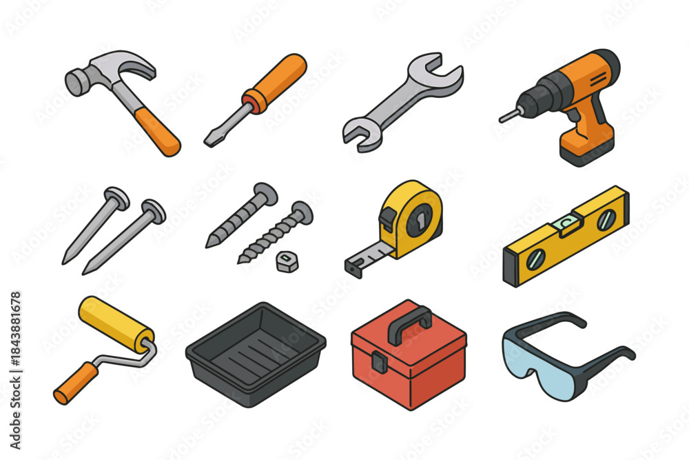 Obraz premium Isometric toolkit: essential construction and diy tools collection