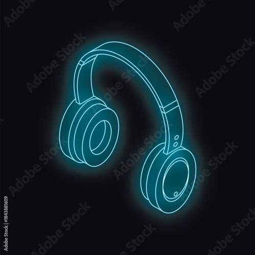 Neon blue wireless headphones glowing on a dark background, representing modern music technology and audio listening