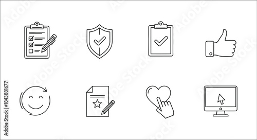 Set of eight icons in line art style for web and mobile applications