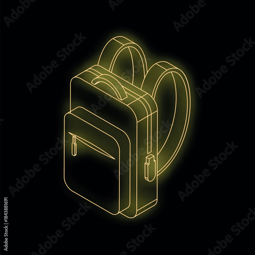 Neon yellow backpack glowing on a black background, representing concepts of education, travel, and personal belongings