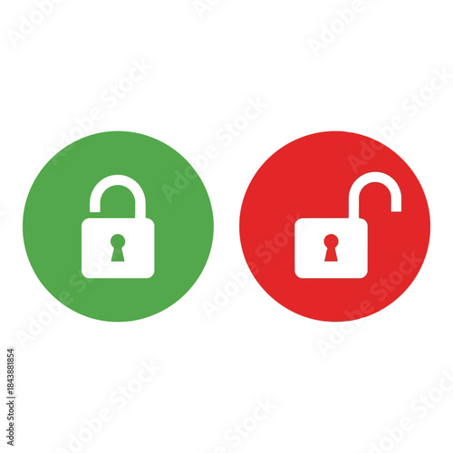 Locked and unlocked padlock icons in green and red