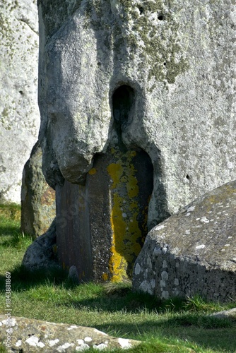 Fragment of a reinforced vertical stone at Stonehenge, Salisbury, England, UK	