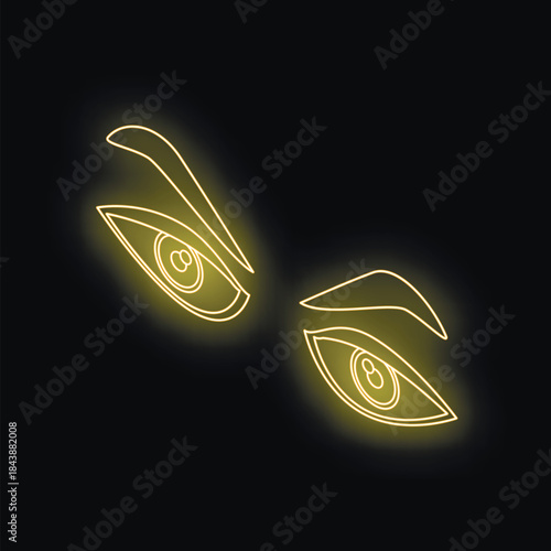 Neon woman eyes glowing on black background, creating a mysterious and captivating visual