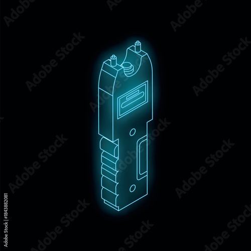 Electric shocker isometric view emitting neon light, representing concepts of security, self defense, and law enforcement