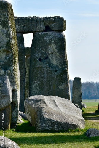 Fallen stone column with signs of crafting at Stonehenge, Salisbury, England, UK	