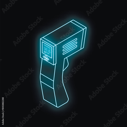 Digital non contact infrared thermometer measuring temperature in isometric view