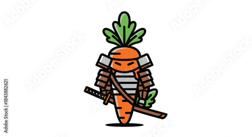 Carrot dressed as a samurai warrior with a sword.