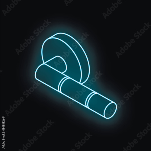 Neon isometric door handle glowing on black background, ideal for interior design and architecture concepts