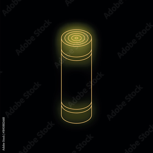 Neon battery icon glowing on dark background representing energy, power, and electricity