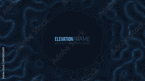 Abstract contour mountain elevation landscape map. Abstract minimal relief topographic map. Terrain contour vector grid with a central place for text.
