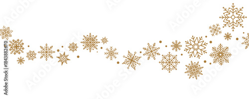 Winter border with light blue snowflakes on white background. Minimal festive garland for Christmas and New Year decoration. Flat vector illustration