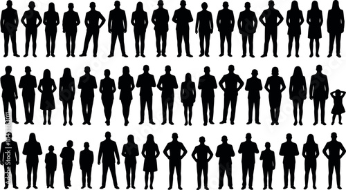 Collection of human silhouettes standing in various poses