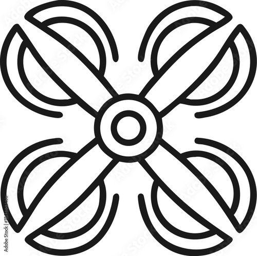 Drone Propeller Icon, Black and White Line Art Illustration