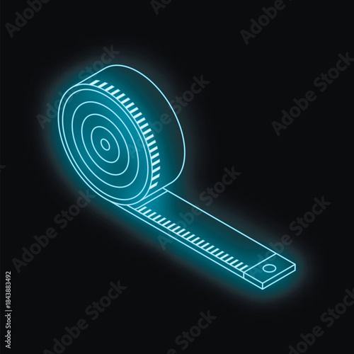 Futuristic neon blue measuring tape is glowing on dark background representing accurate measurement