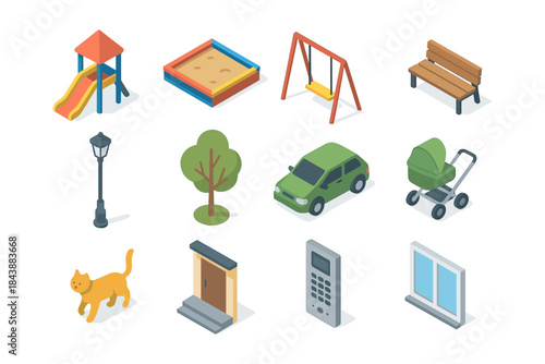 Isometric playground and urban elements collection for design projects