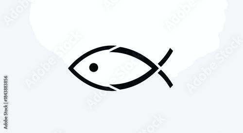A simple black Christian fish symbol, or Ichthys, with a minimalist stencil-like design, isolated on a white background.
