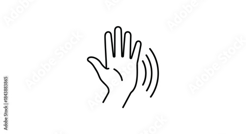 A simple black outline icon of a hand waving hello or goodbye with motion lines, isolated on a clean white background.