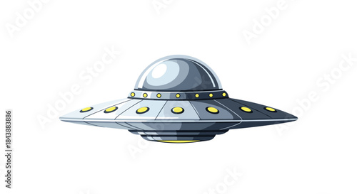 A detailed pixel art illustration of a classic silver flying saucer or UFO with a glass dome, isolated on a white background.
