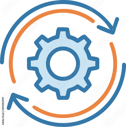 Gear Icon with Circular Arrows, Symbolizing Continuous Process and Improvement