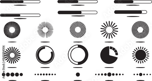 Loading bars and circular progress indicators circle also transparent background