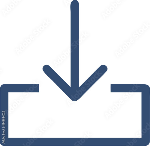 Download icon, blue arrow pointing down into a box, simple and modern design