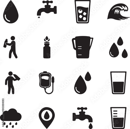 Water and hydration in black and white water drop faucet also transparent background