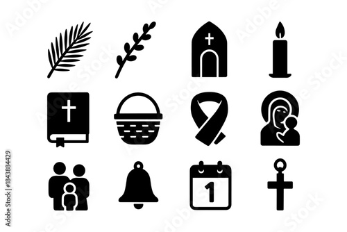 Easter and religious symbols silhouette collection for celebrations