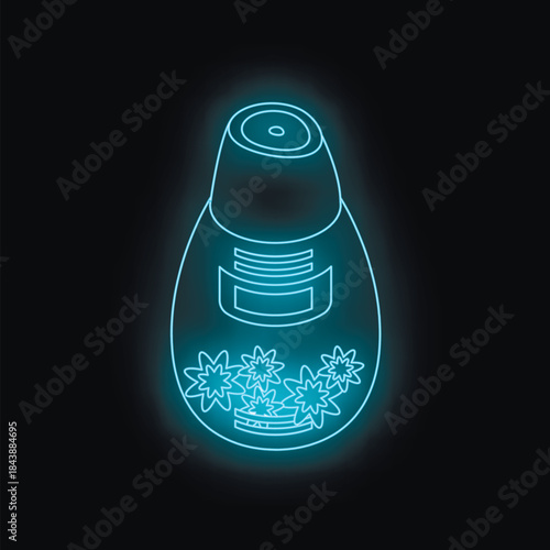 Neon illustration of an air freshener with a floral design, emitting a refreshing glow