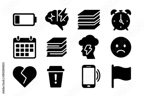 Stress and time management icons for productivity and wellness concepts