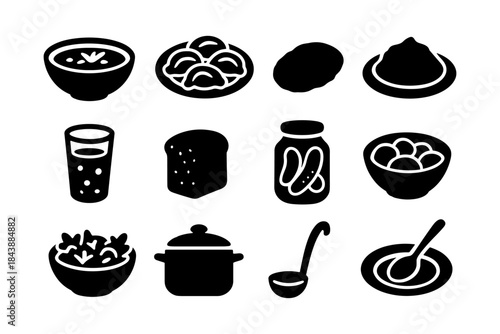 Silhouette icons of popular food and drink items for contemporary kitchen themes