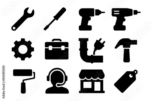 Construction tools silhouette icons for diy and home repair projects