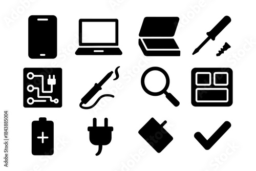 Essential electronics icons set for technology and repair projects