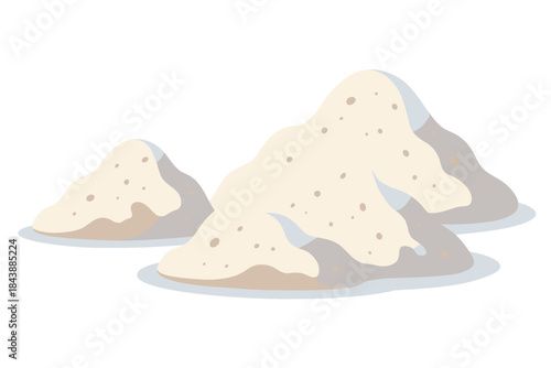 Minimalist sand piles on white background