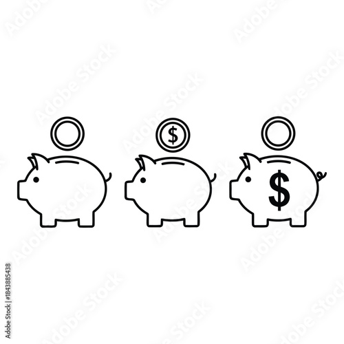 Saving money in three piggy banks with coins