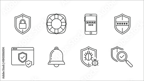 Collection of security icons in line style on