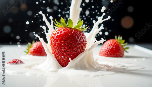 Strawberries splashed with milk