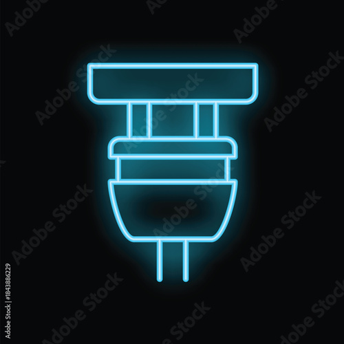 Blue neon light is showing modern led light bulb glowing on black background