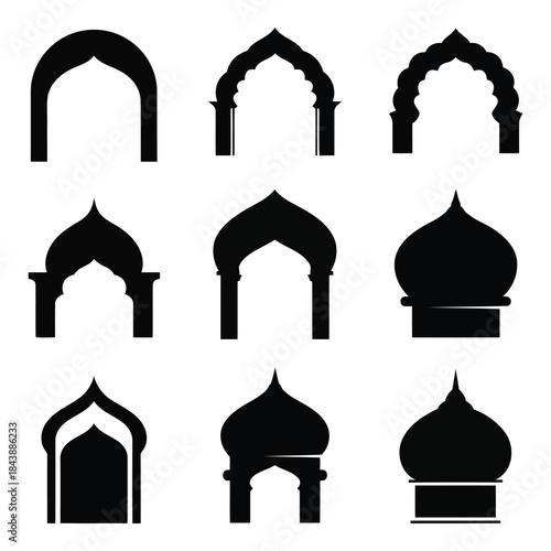 Collection of various architectural dome silhouettes